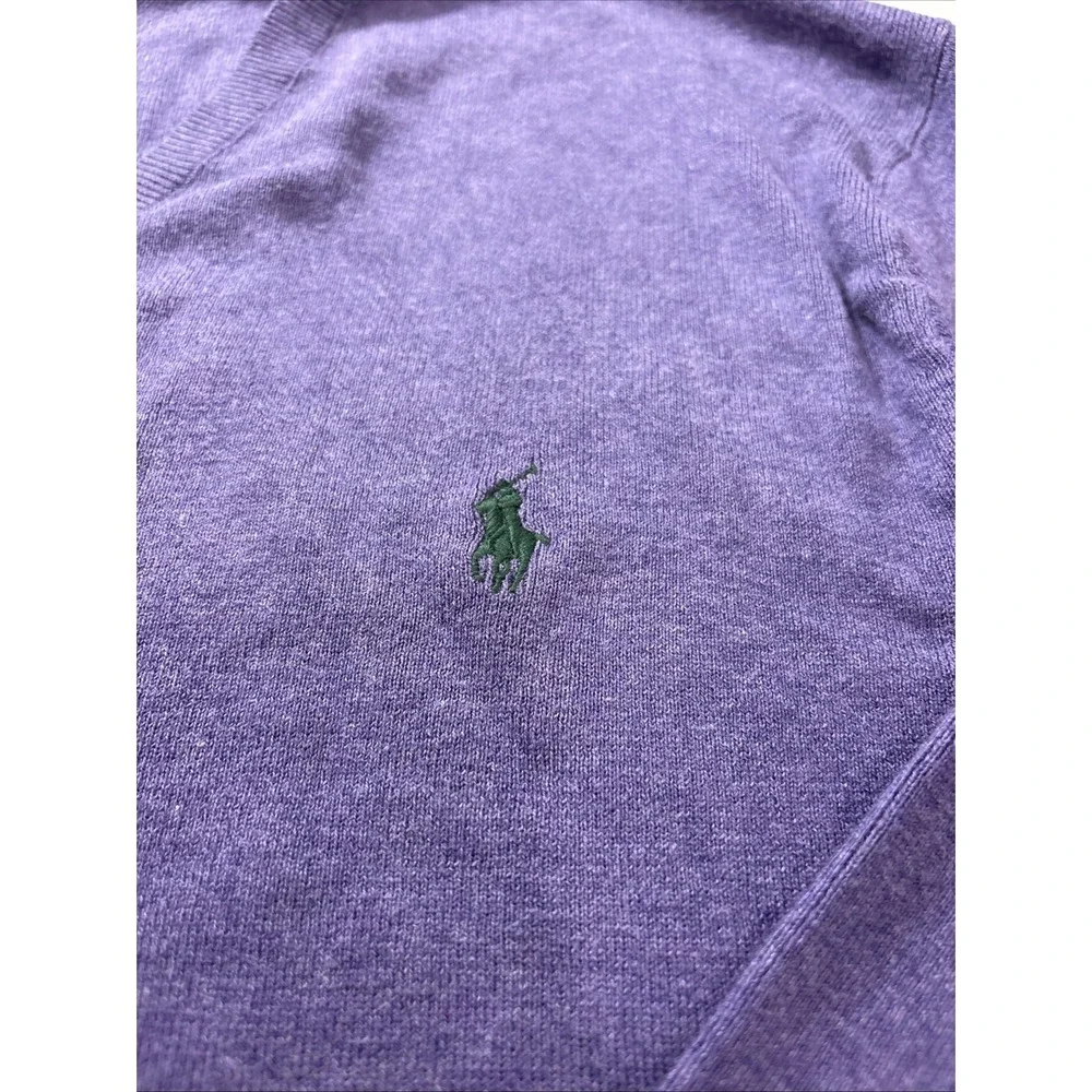 Polo Ralph Lauren Pima Cotton V neck Green Pony Purple Holiday Sweater Men's XXL